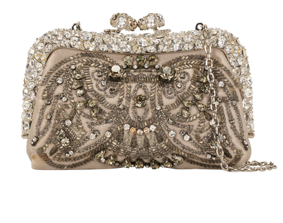 Embellished Mini Evening Bag, &pound;290, Handbags, Beige, Crystal/Satin, Front view